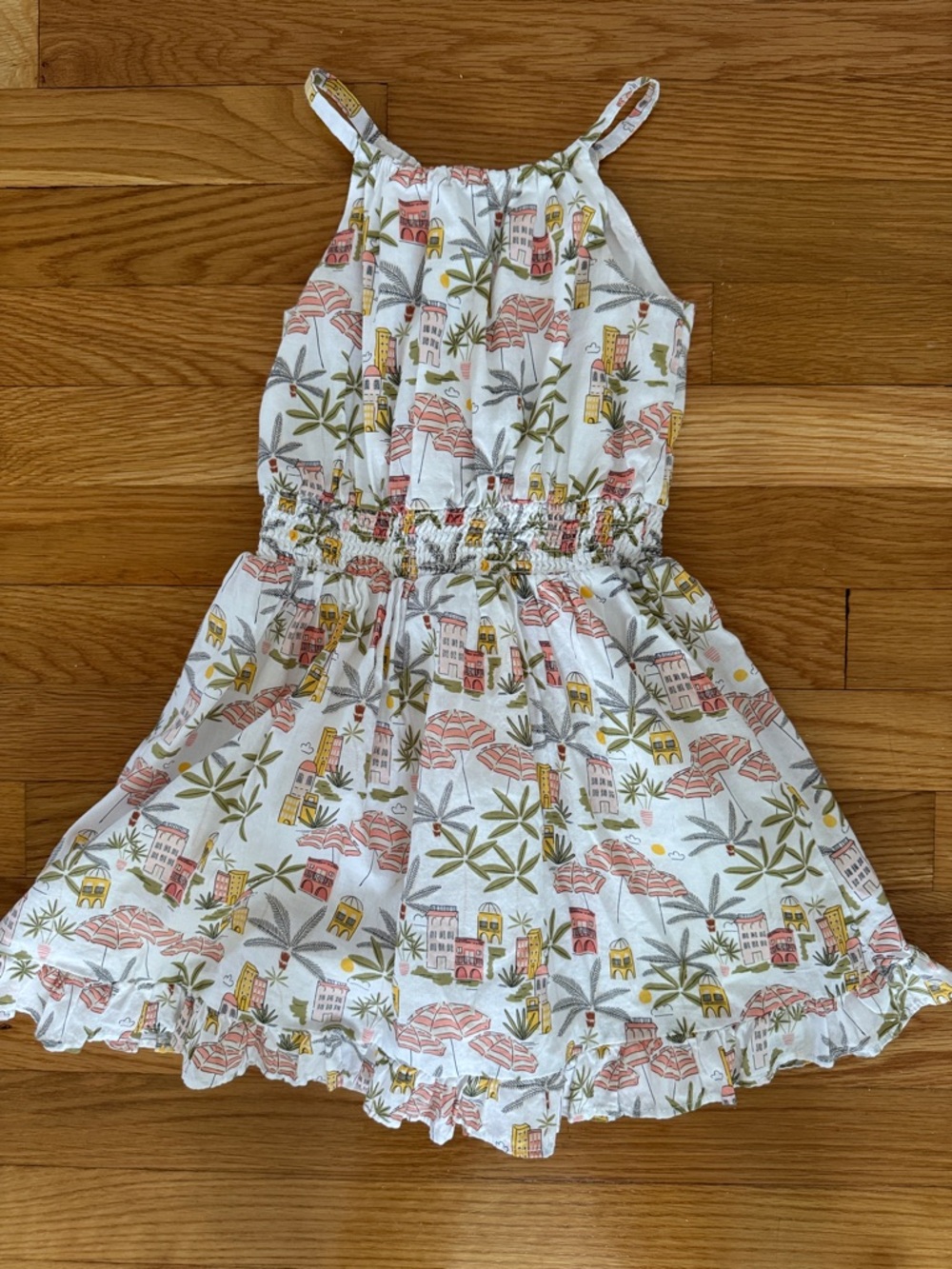 Janie and Jack White Tropical Print Sundress with Pink and Yellow Details